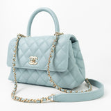 CHANEL Handbag 22P Light Blue Caviar Quilted Coco Handle Small LGHW - Redeluxe