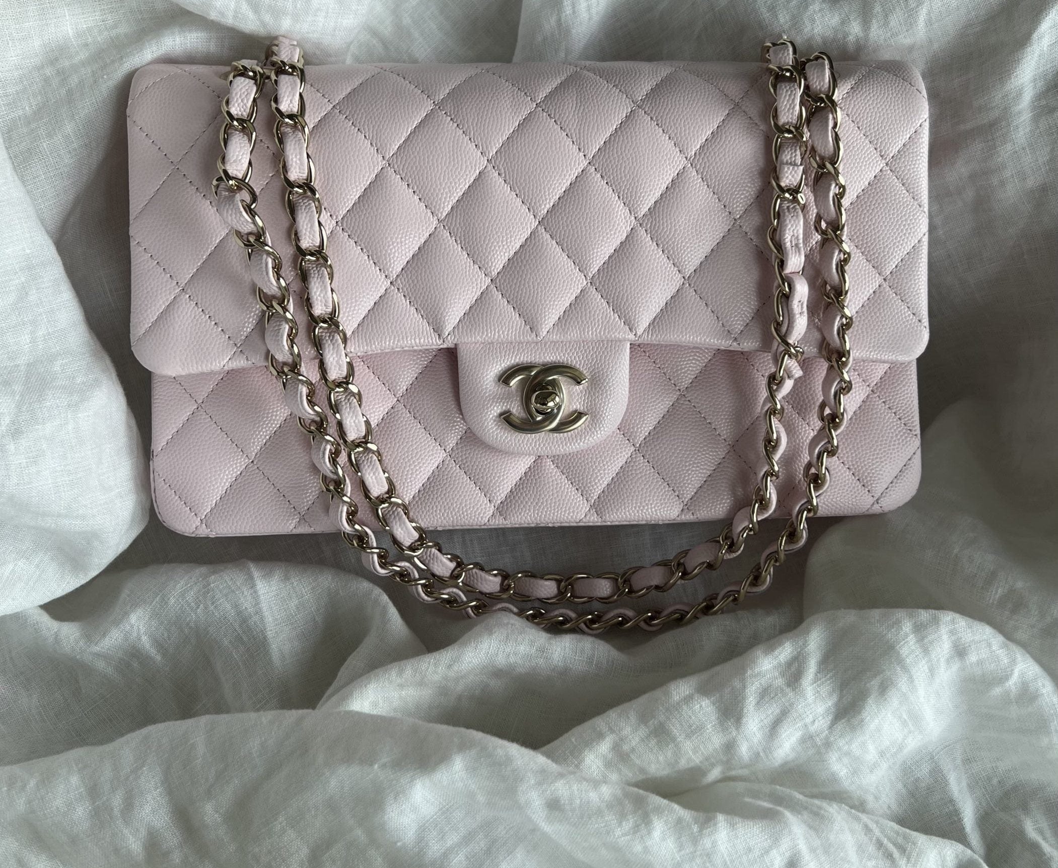 CHANEL Handbag 22P Light Pink Caviar Quilted Classic Flap Medium LGHW - Redeluxe
