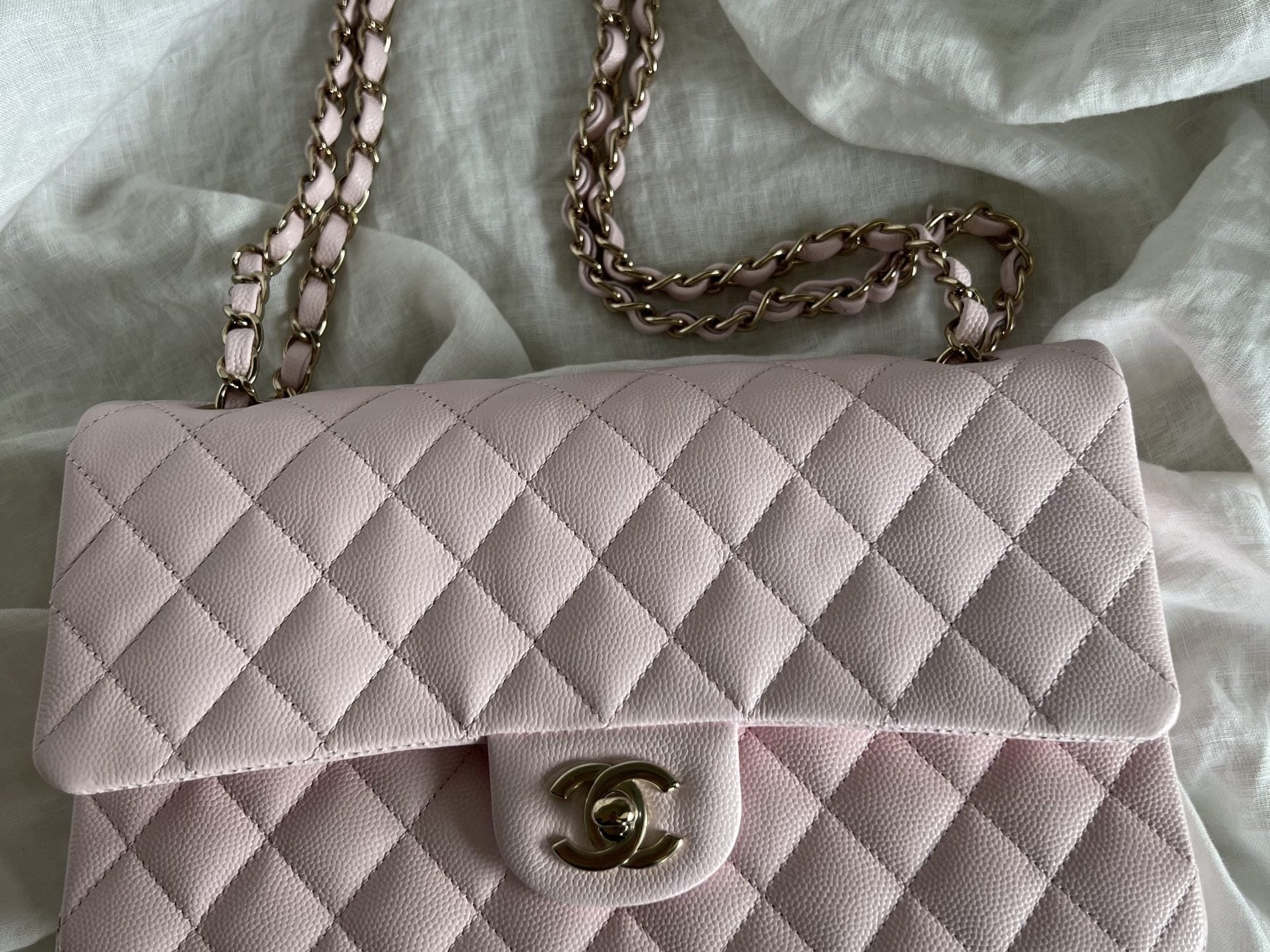 CHANEL Handbag 22P Light Pink Caviar Quilted Classic Flap Medium LGHW - Redeluxe