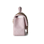 CHANEL Handbag 22P Light Pink Mini Top Handle Lambskin Quilted Light Gold Hardware - Redeluxe