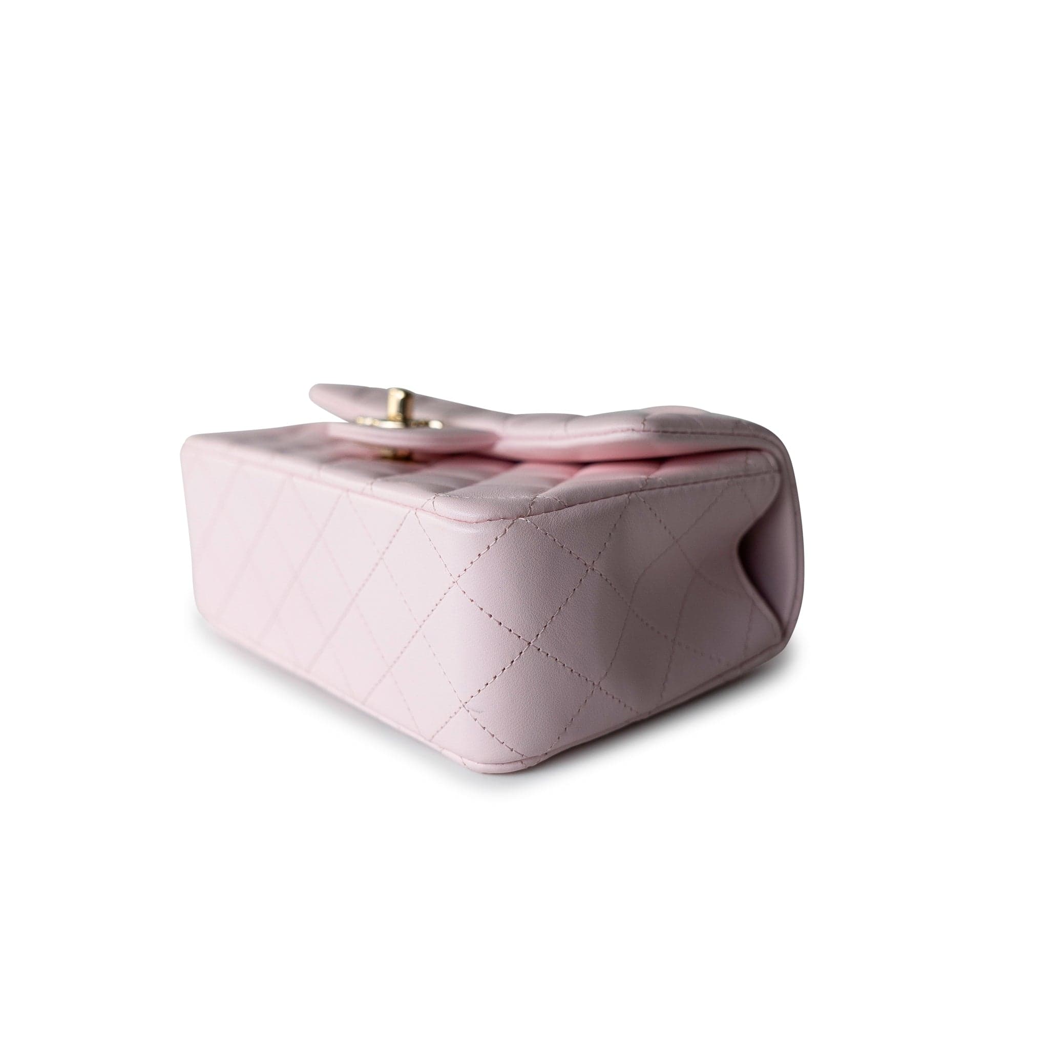 CHANEL Handbag 22P Light Pink Mini Top Handle Lambskin Quilted Light Gold Hardware - Redeluxe