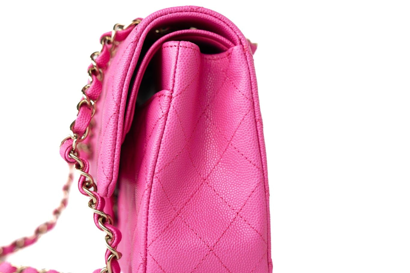 CHANEL Handbag 22P Pink Caviar Quilted Classic Flap Medium Light Gold Hardware - Redeluxe