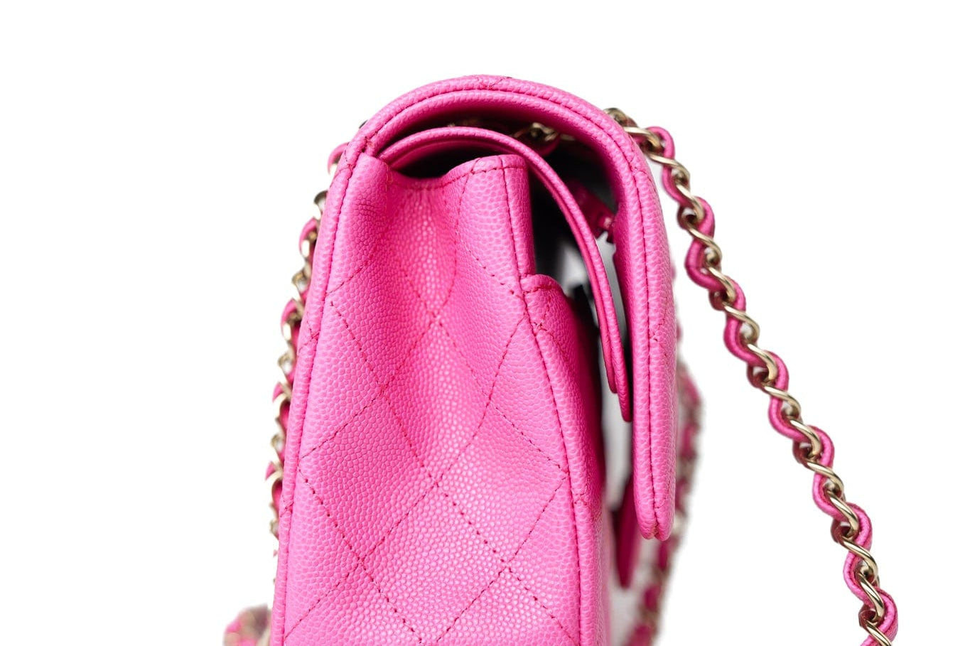 CHANEL Handbag 22P Pink Caviar Quilted Classic Flap Medium Light Gold Hardware - Redeluxe