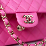 CHANEL Handbag 22P Pink Caviar Quilted Classic Flap Medium Light Gold Hardware - Redeluxe