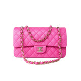 CHANEL Handbag 22P Pink Caviar Quilted Classic Flap Medium Light Gold Hardware - Redeluxe