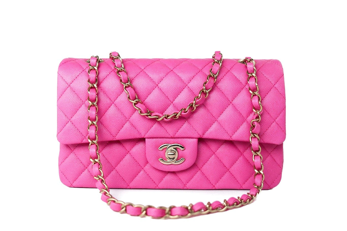 CHANEL Handbag 22P Pink Caviar Quilted Classic Flap Medium Light Gold Hardware - Redeluxe