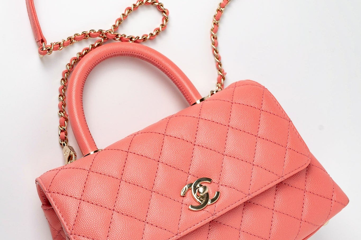 CHANEL Handbag 22P Pink Caviar Quilted Coco Handle Small LGHW - Redeluxe