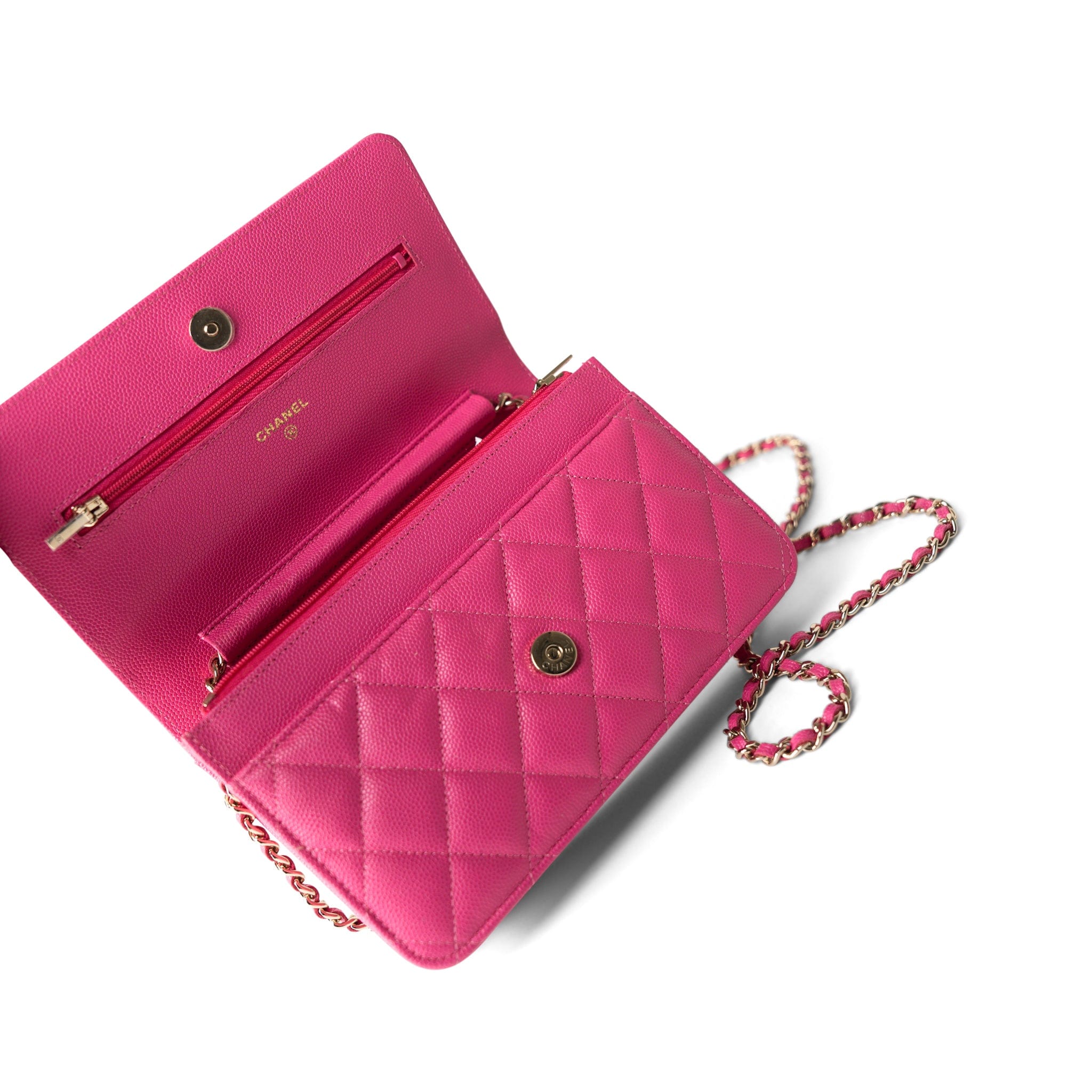 CHANEL Handbag 22P Pink Caviar Quilted Wallet on Chain Light Gold Hardware - Redeluxe
