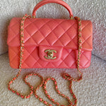 CHANEL Handbag 22P Pink/Orange Mini Lambskin Quilted with Top handle Rectangular LGHW - Redeluxe