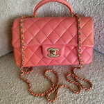 CHANEL Handbag 22P Pink/Orange Mini Lambskin Quilted with Top handle Rectangular LGHW - Redeluxe