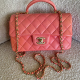 CHANEL Handbag 22P Pink/Orange Mini Lambskin Quilted with Top handle Rectangular LGHW - Redeluxe