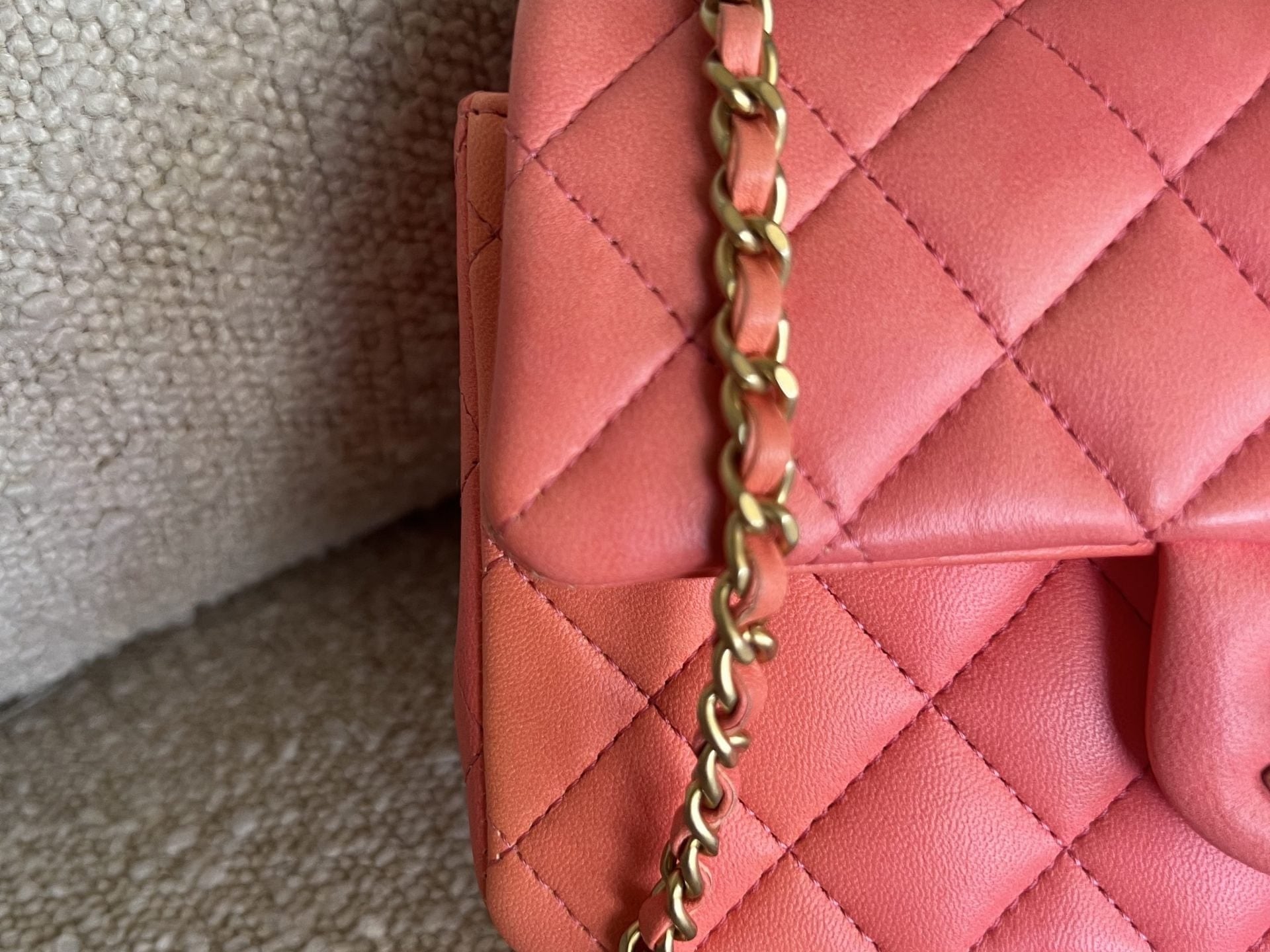 CHANEL Handbag 22P Pink/Orange Mini Lambskin Quilted with Top handle Rectangular LGHW - Redeluxe