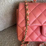 CHANEL Handbag 22P Pink/Orange Mini Lambskin Quilted with Top handle Rectangular LGHW - Redeluxe