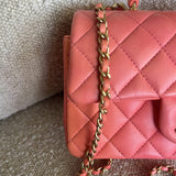 CHANEL Handbag 22P Pink/Orange Mini Lambskin Quilted with Top handle Rectangular LGHW - Redeluxe