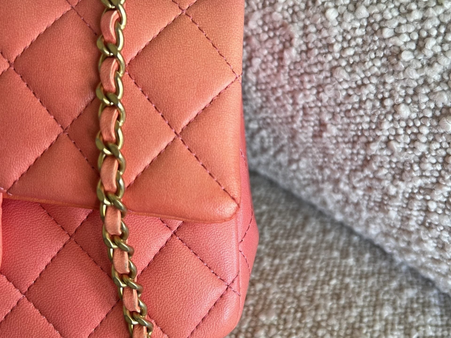 CHANEL Handbag 22P Pink/Orange Mini Lambskin Quilted with Top handle Rectangular LGHW - Redeluxe