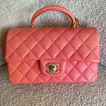 CHANEL Handbag 22P Pink/Orange Mini Lambskin Quilted with Top handle Rectangular LGHW - Redeluxe