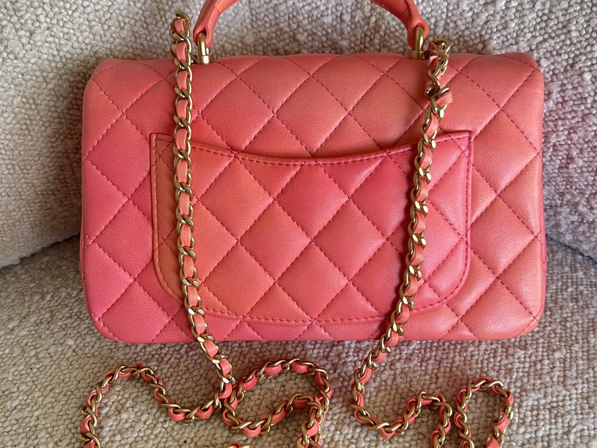 CHANEL Handbag 22P Pink/Orange Mini Lambskin Quilted with Top handle Rectangular LGHW - Redeluxe