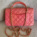 CHANEL Handbag 22P Pink/Orange Mini Lambskin Quilted with Top handle Rectangular LGHW - Redeluxe