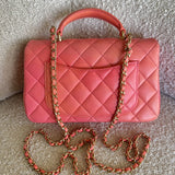 CHANEL Handbag 22P Pink/Orange Mini Lambskin Quilted with Top handle Rectangular LGHW - Redeluxe