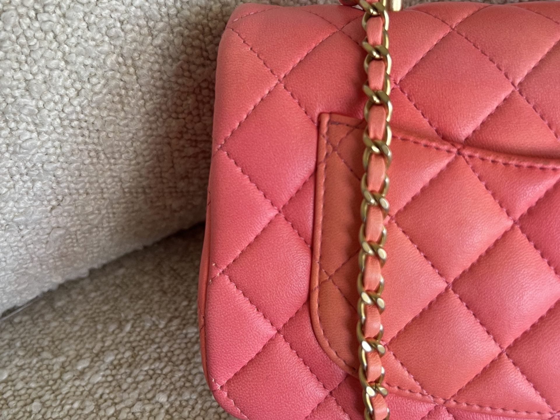 CHANEL Handbag 22P Pink/Orange Mini Lambskin Quilted with Top handle Rectangular LGHW - Redeluxe