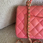 CHANEL Handbag 22P Pink/Orange Mini Lambskin Quilted with Top handle Rectangular LGHW - Redeluxe