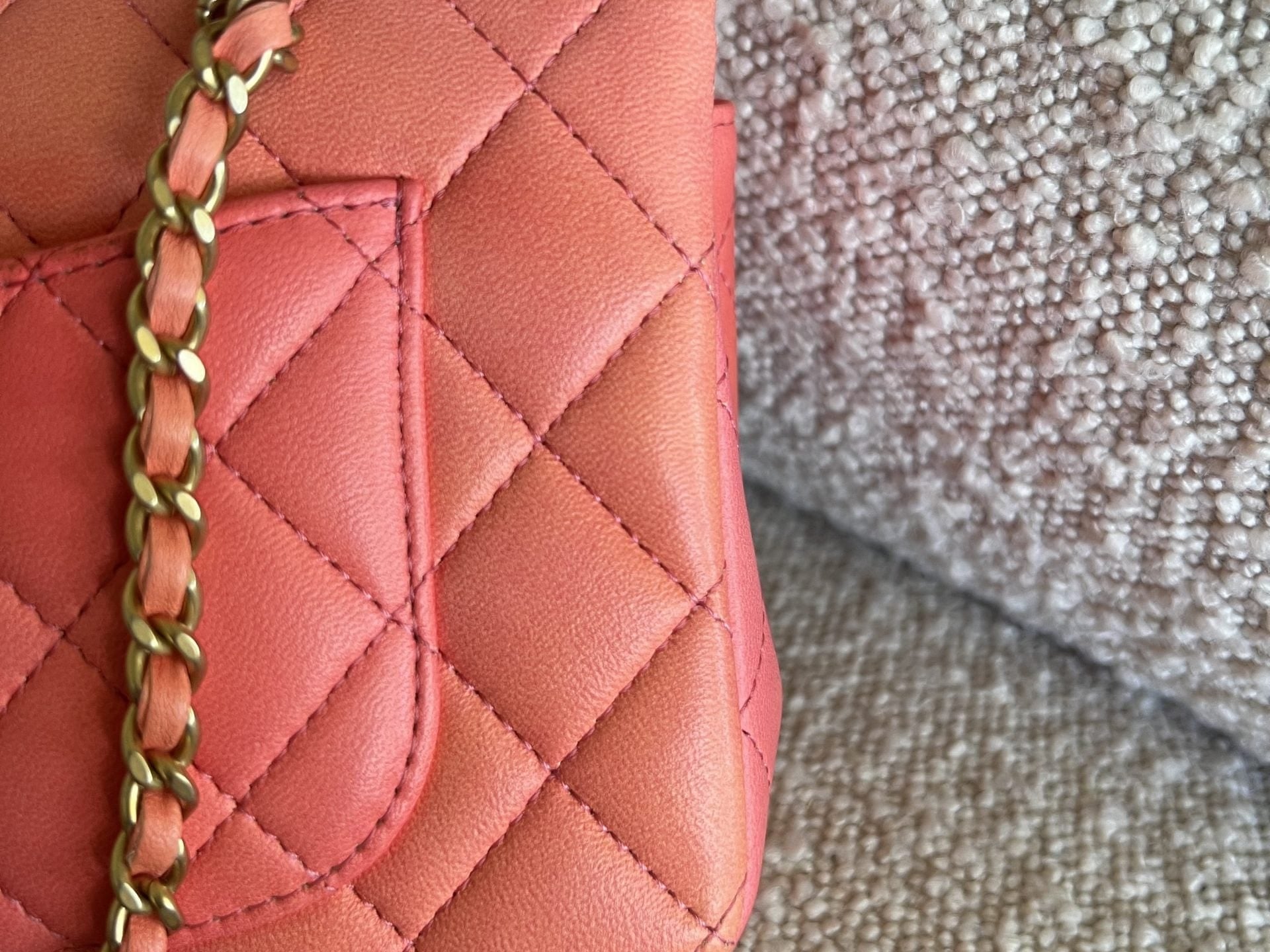 CHANEL Handbag 22P Pink/Orange Mini Lambskin Quilted with Top handle Rectangular LGHW - Redeluxe