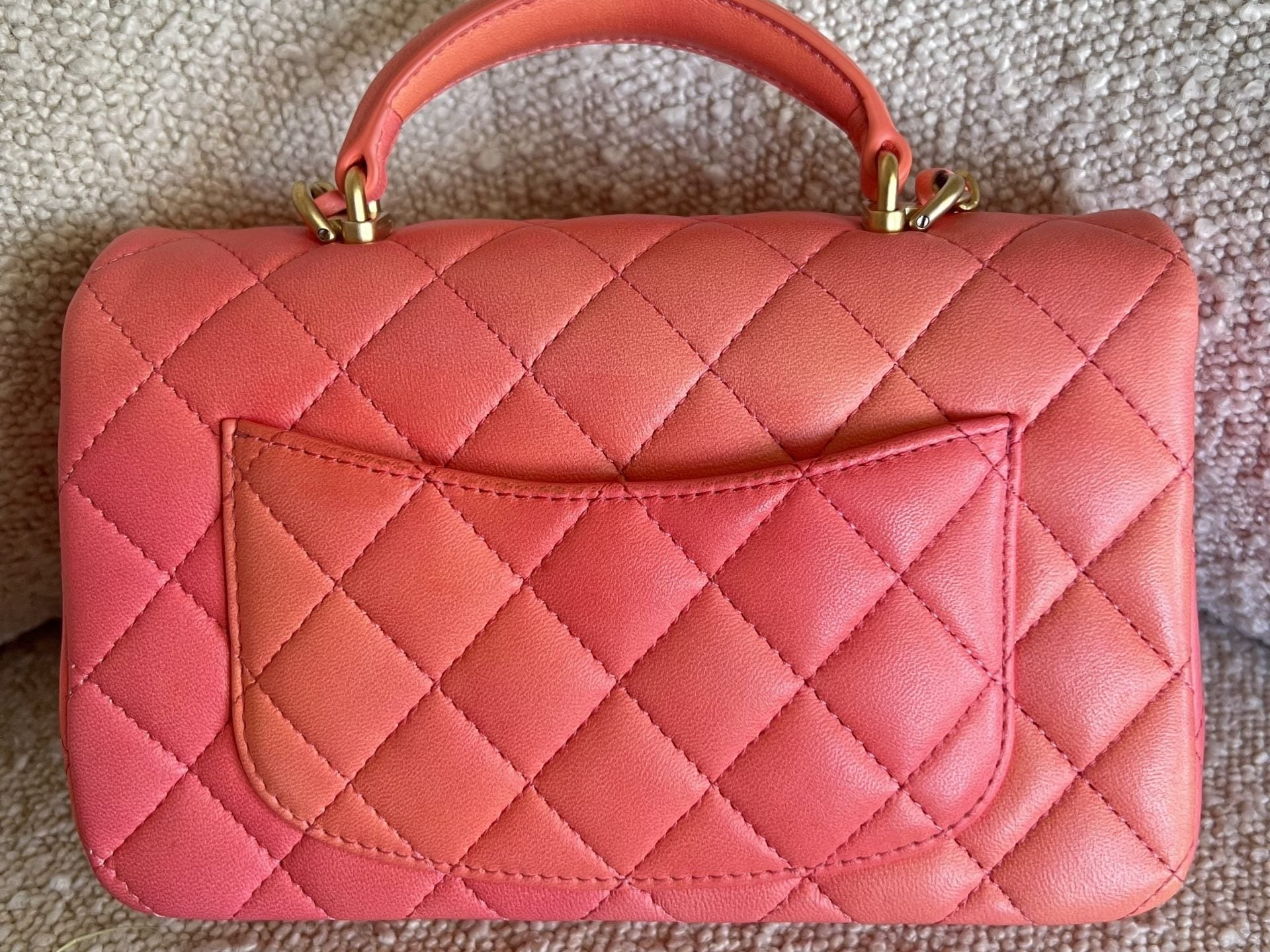 CHANEL Handbag 22P Pink/Orange Mini Lambskin Quilted with Top handle Rectangular LGHW - Redeluxe