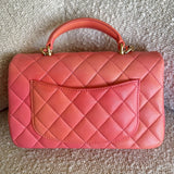 CHANEL Handbag 22P Pink/Orange Mini Lambskin Quilted with Top handle Rectangular LGHW - Redeluxe