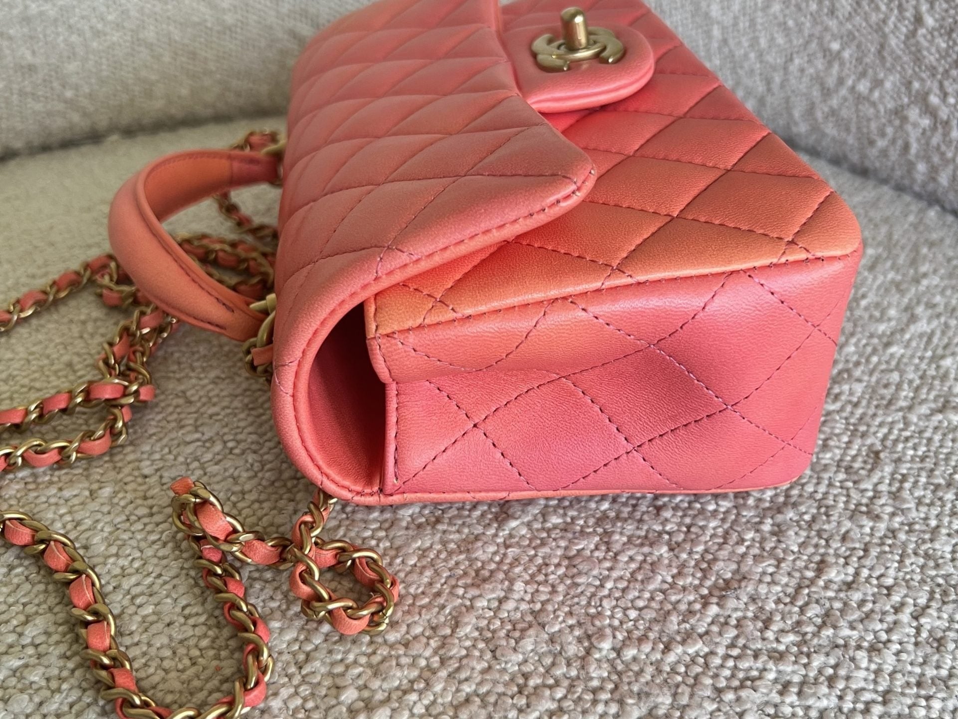 CHANEL Handbag 22P Pink/Orange Mini Lambskin Quilted with Top handle Rectangular LGHW - Redeluxe
