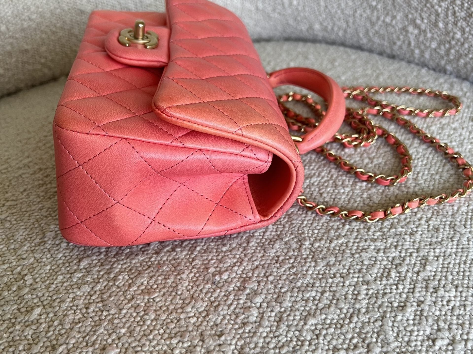 CHANEL Handbag 22P Pink/Orange Mini Lambskin Quilted with Top handle Rectangular LGHW - Redeluxe