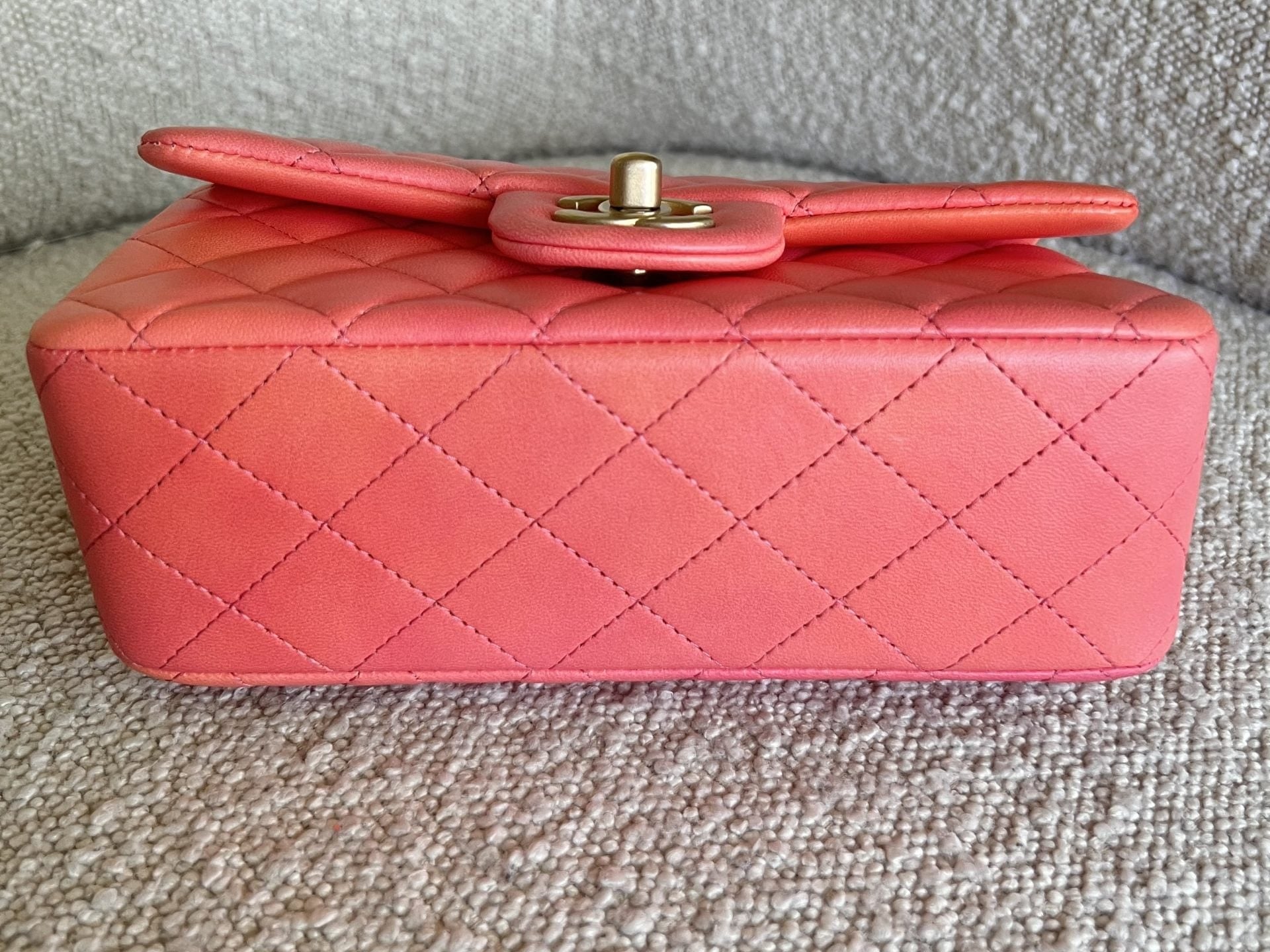 CHANEL Handbag 22P Pink/Orange Mini Lambskin Quilted with Top handle Rectangular LGHW - Redeluxe