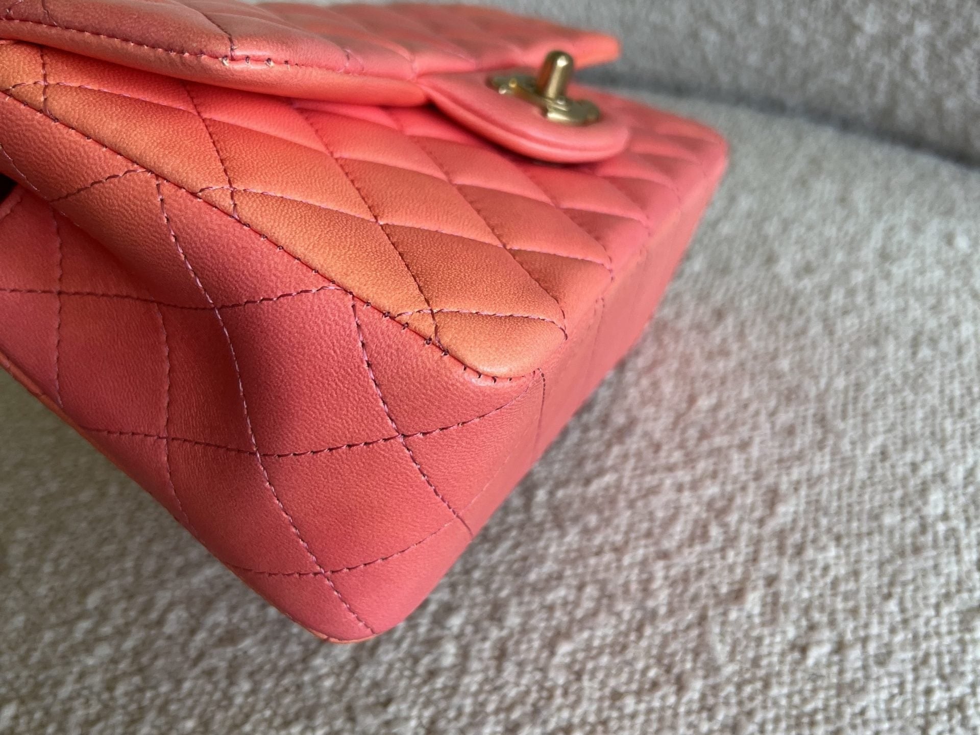 CHANEL Handbag 22P Pink/Orange Mini Lambskin Quilted with Top handle Rectangular LGHW - Redeluxe