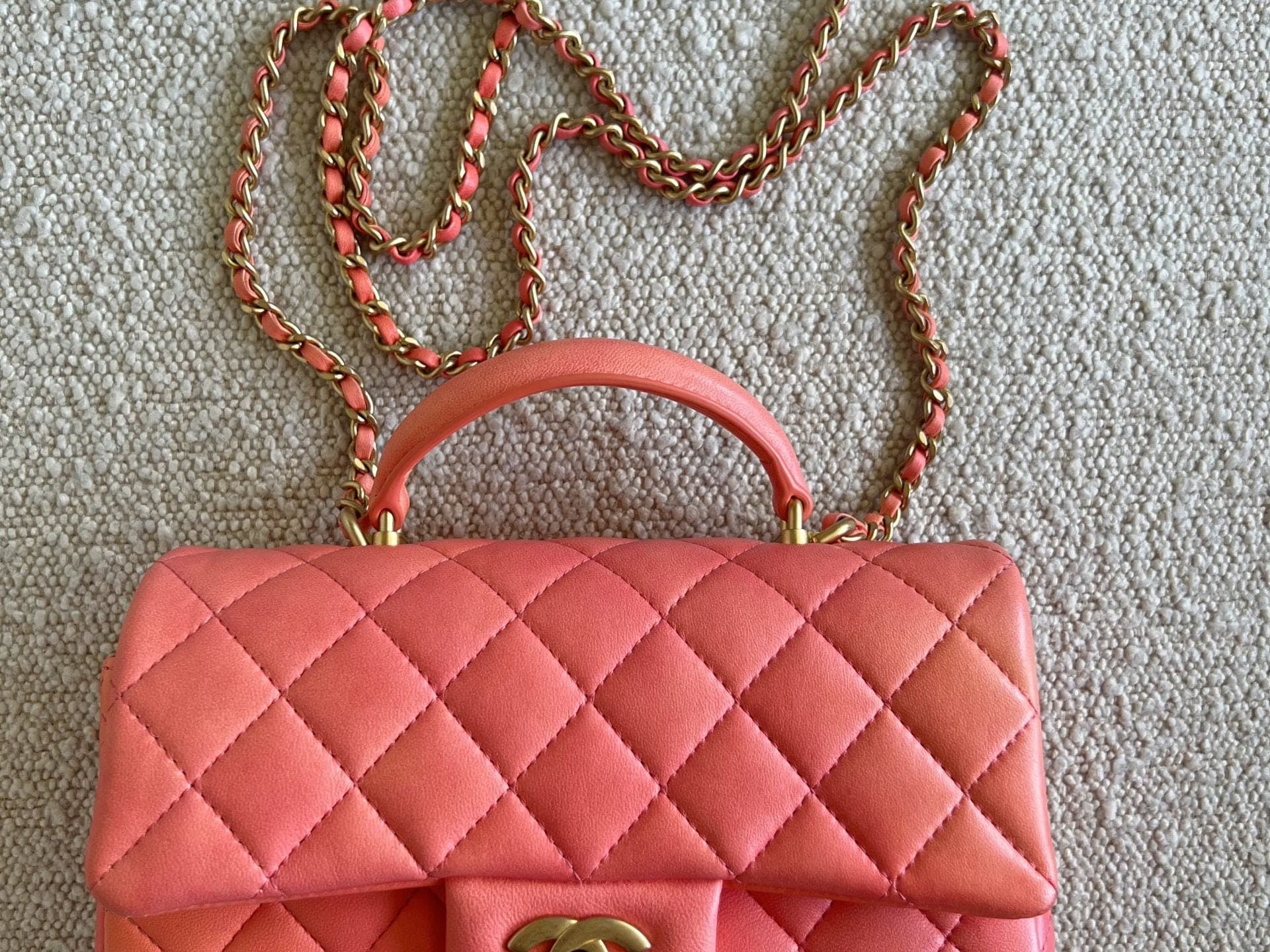 CHANEL Handbag 22P Pink/Orange Mini Lambskin Quilted with Top handle Rectangular LGHW - Redeluxe