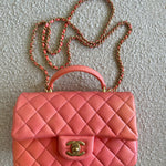 CHANEL Handbag 22P Pink/Orange Mini Lambskin Quilted with Top handle Rectangular LGHW - Redeluxe