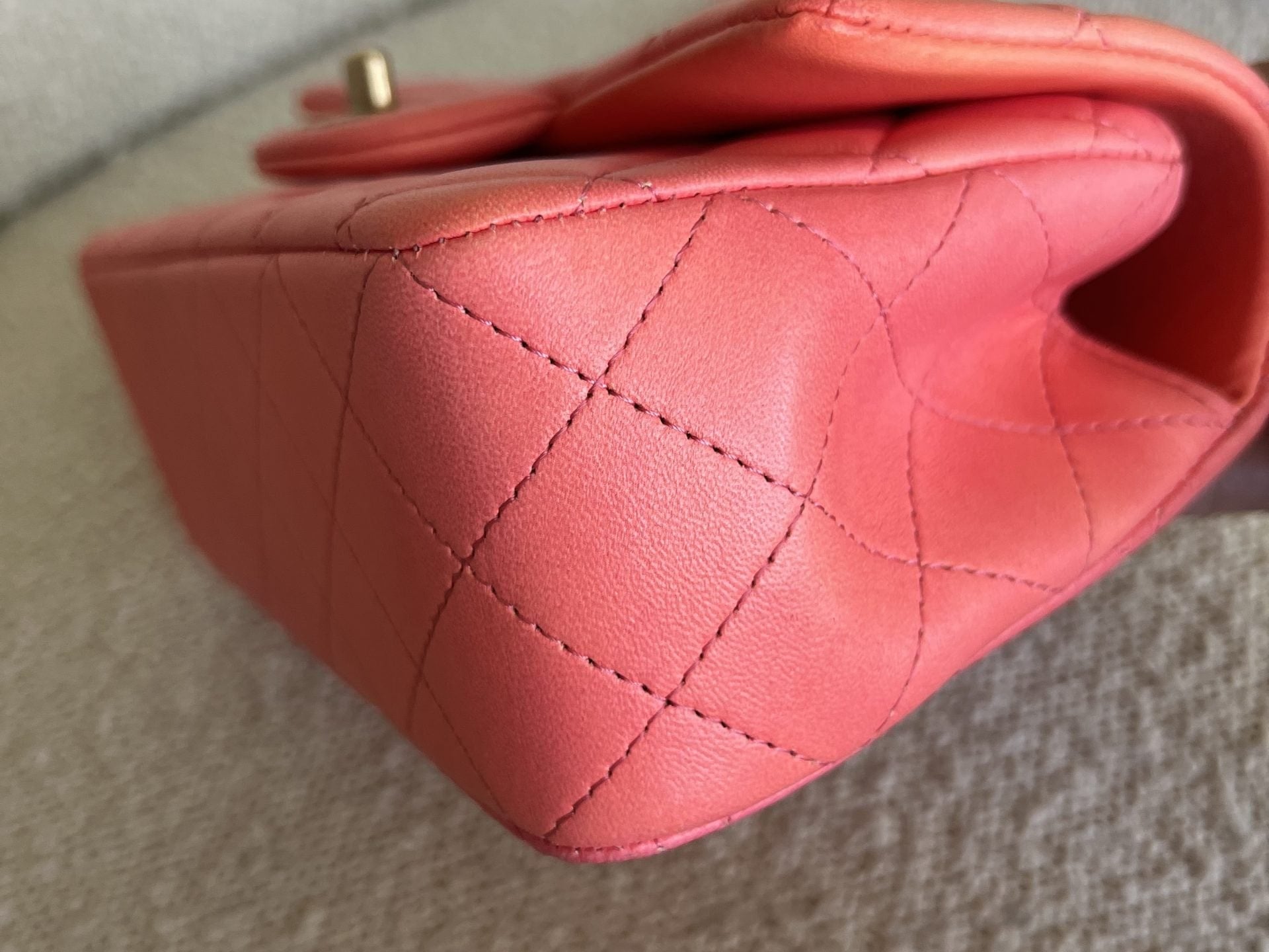 CHANEL Handbag 22P Pink/Orange Mini Lambskin Quilted with Top handle Rectangular LGHW - Redeluxe