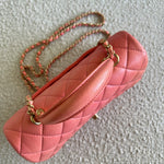 CHANEL Handbag 22P Pink/Orange Mini Lambskin Quilted with Top handle Rectangular LGHW - Redeluxe