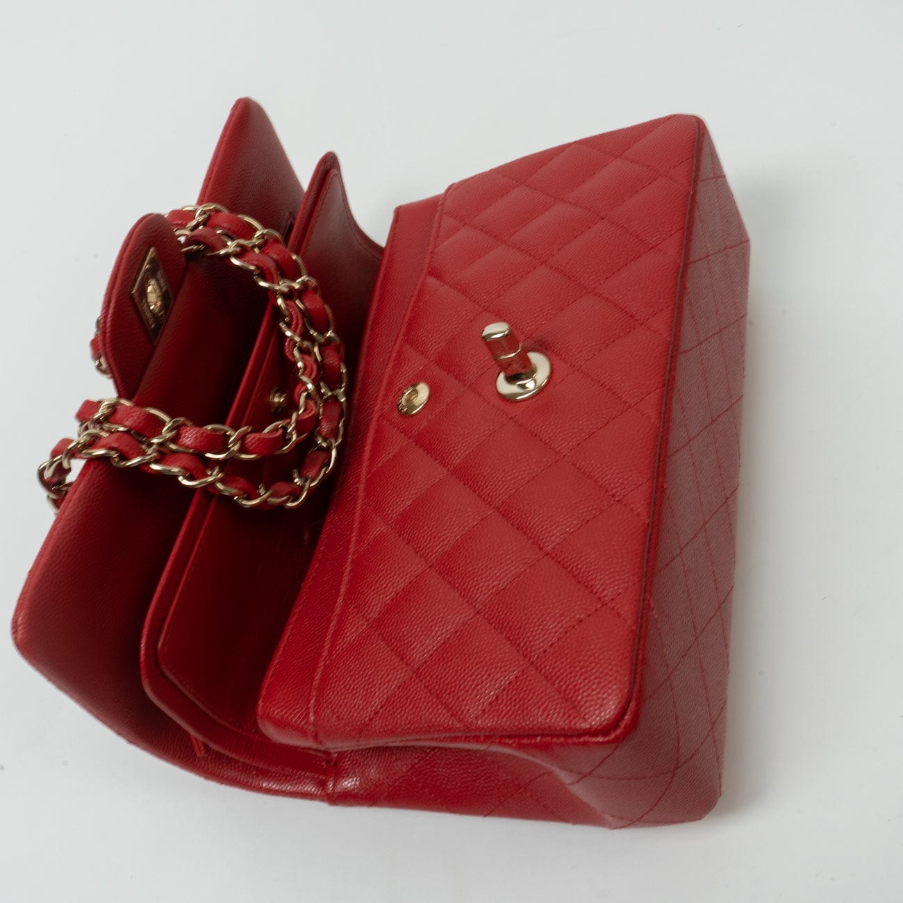 CHANEL Handbag 22P Red Caviar Quilted Classic Flap Small LGHW - Redeluxe