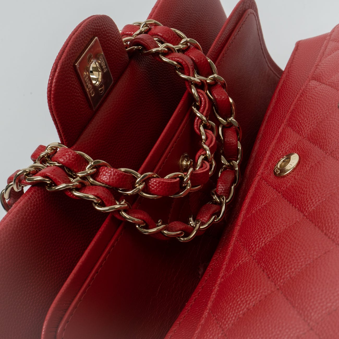 CHANEL Handbag 22P Red Caviar Quilted Classic Flap Small LGHW - Redeluxe