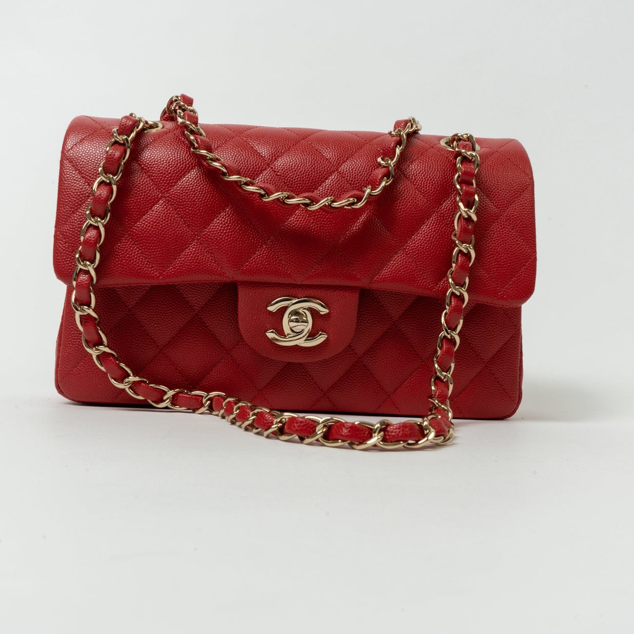 CHANEL Handbag 22P Red Caviar Quilted Classic Flap Small LGHW - Redeluxe