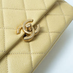 CHANEL Handbag 22P Shiny Yellow Caviar Quilted Small Chain Melody Flap - Redeluxe