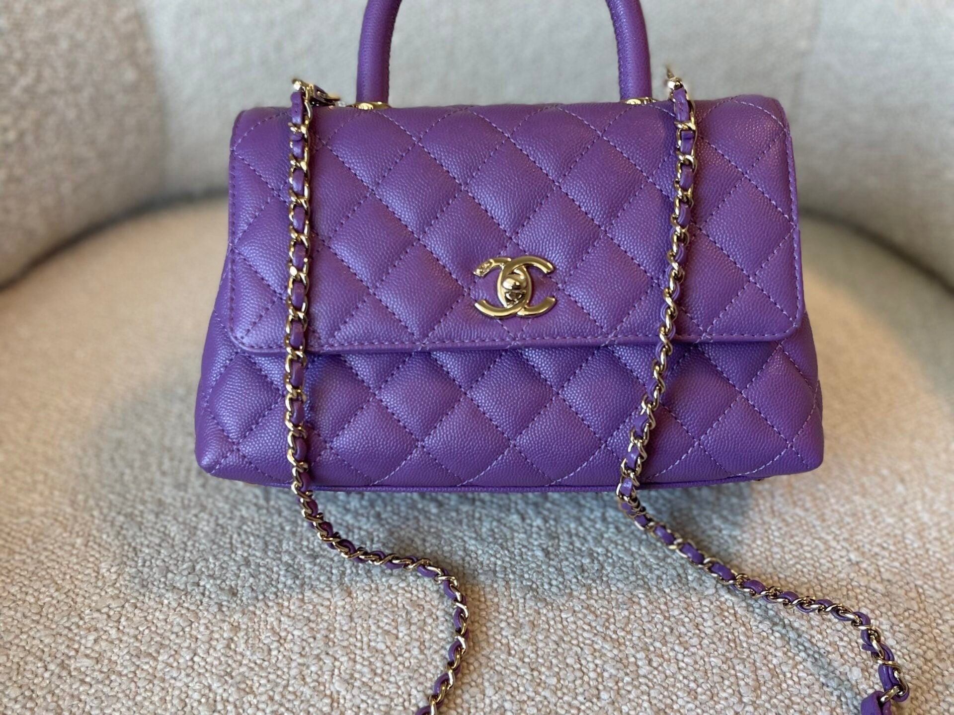 CHANEL Handbag 22P Violet Caviar Coco Handle Small LGHW - Redeluxe