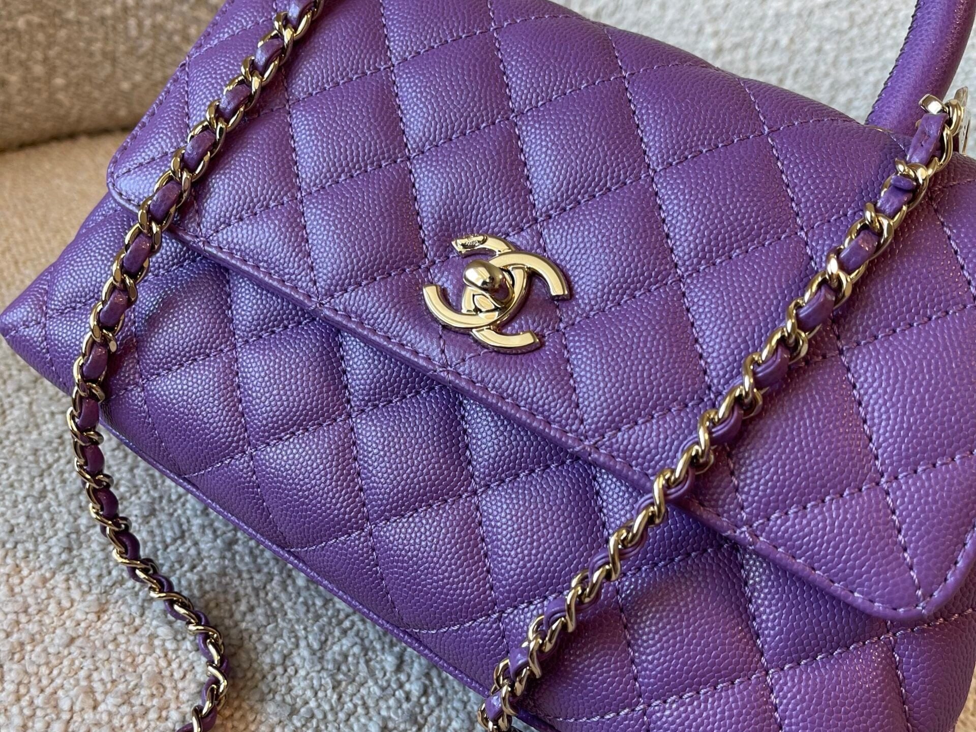 CHANEL Handbag 22P Violet Caviar Coco Handle Small LGHW - Redeluxe