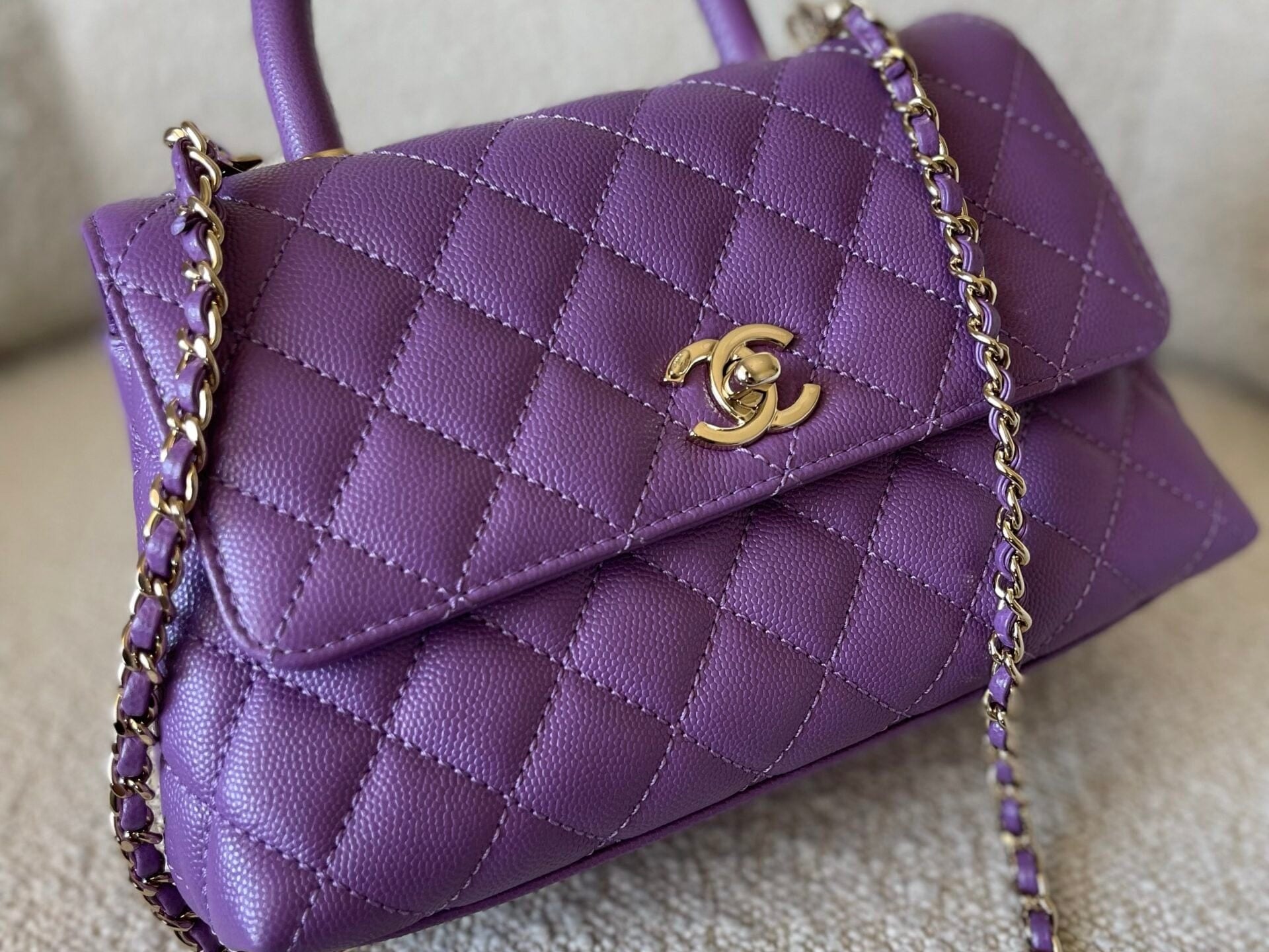CHANEL Handbag 22P Violet Caviar Coco Handle Small LGHW - Redeluxe