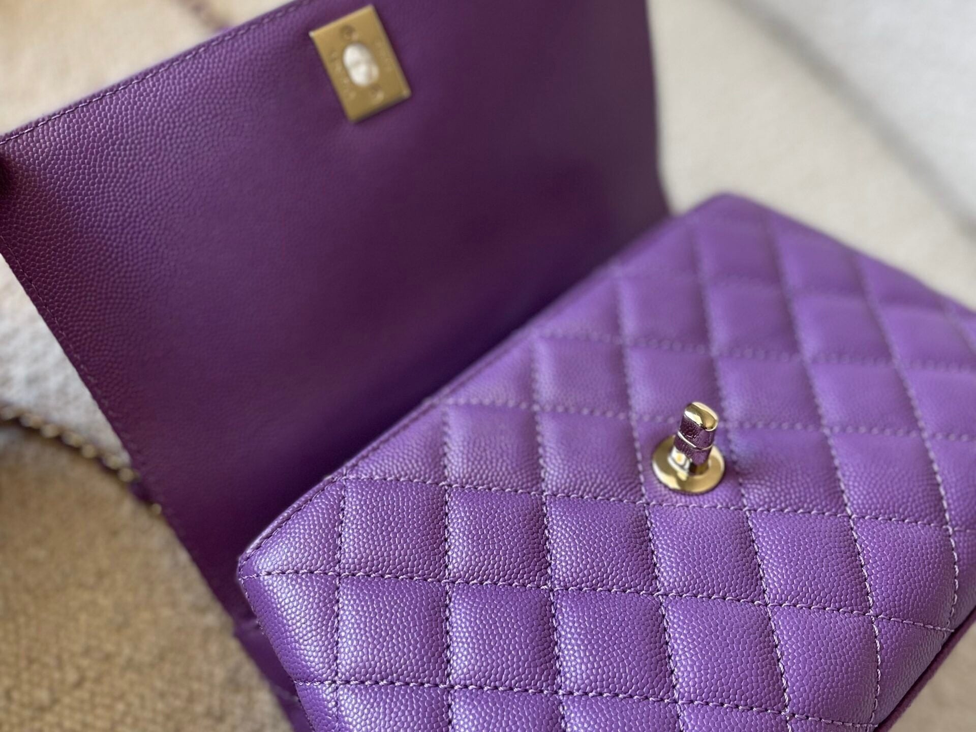 CHANEL Handbag 22P Violet Caviar Coco Handle Small LGHW - Redeluxe
