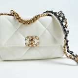 CHANEL Handbag 22P White Lambskin Quilted 19 Flap Small MHW - Redeluxe