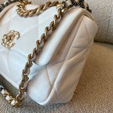 CHANEL Handbag 22P White Lambskin Quilted 19 Flap Small Mixed Hardware - Redeluxe