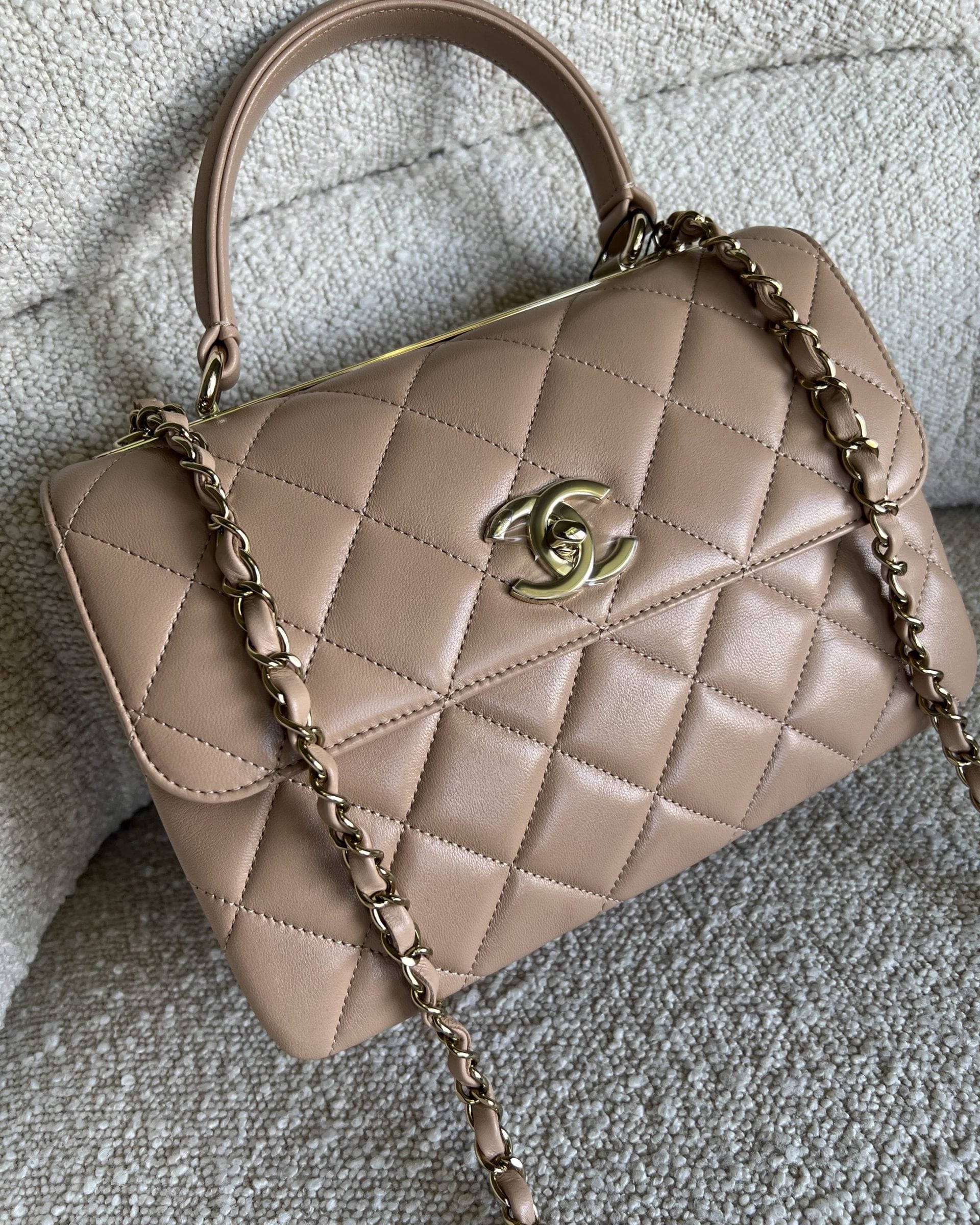 CHANEL Handbag 22S Beige Lambskin Quilted Trendy CC LGHW - Redeluxe