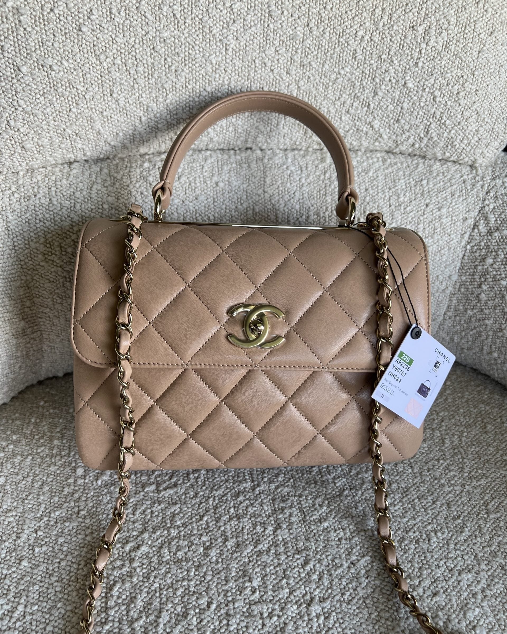 CHANEL Handbag 22S Beige Lambskin Quilted Trendy CC LGHW - Redeluxe