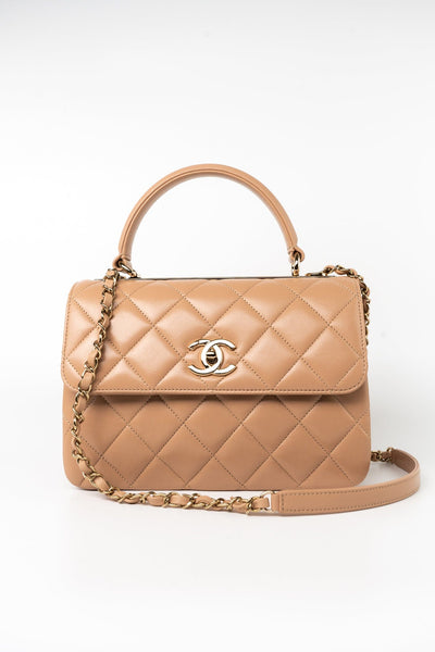 22S Beige / Light Caramel Lambskin Quilted Trendy CC Small Light