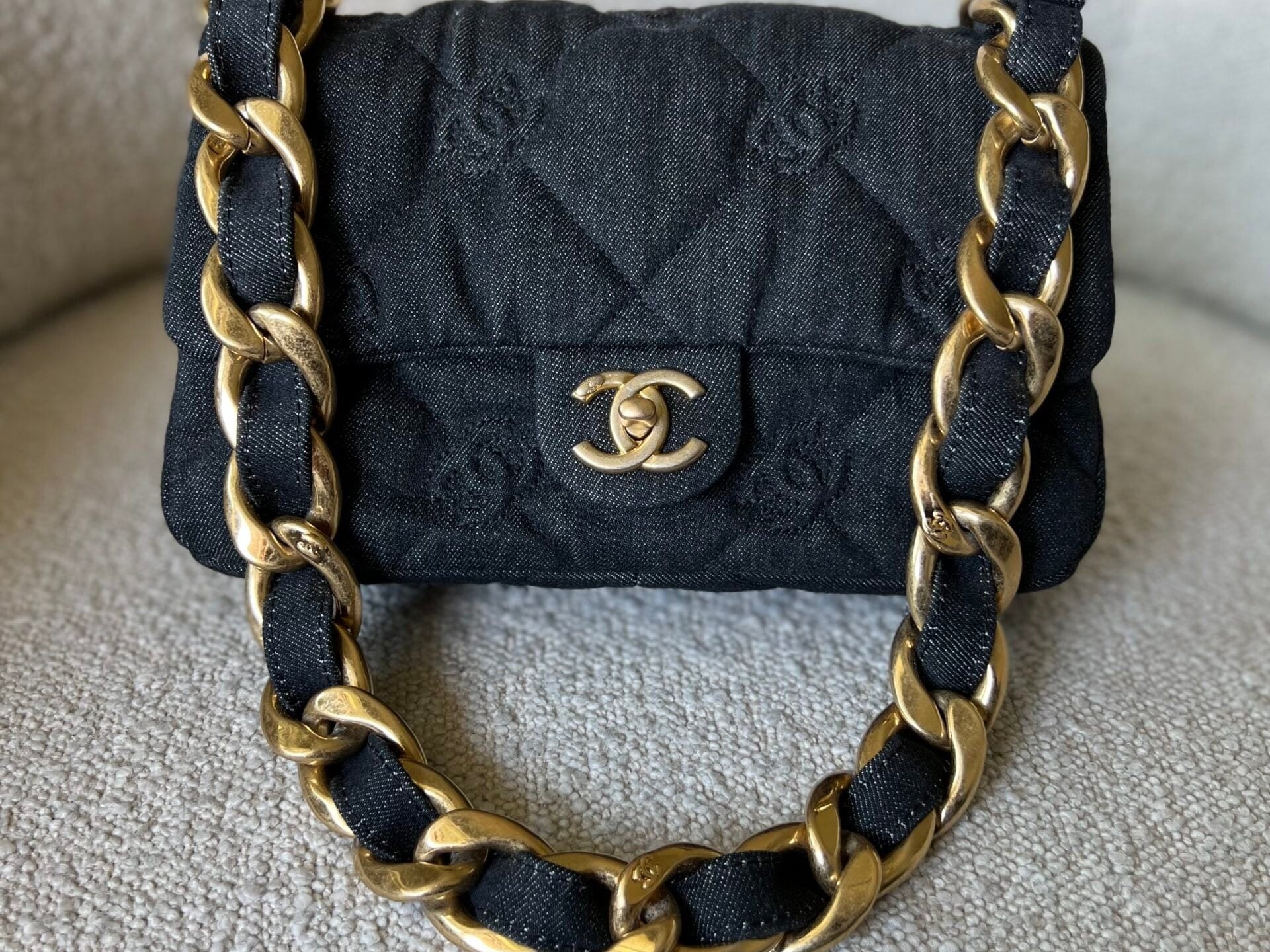 CHANEL Handbag 22S Black Denim CC Quilted Funky Town Flap - Redeluxe
